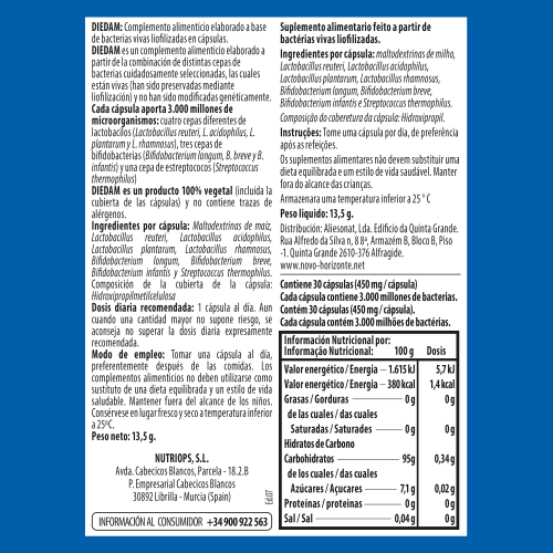 Probiótico Diedam Lactobacilus - Salud Intestinal