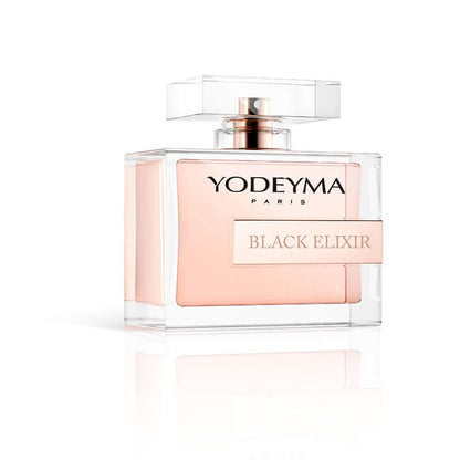 Yodeyma Black Elixir Eau de Parfum 100ml bottle with elegant design and clear packaging.