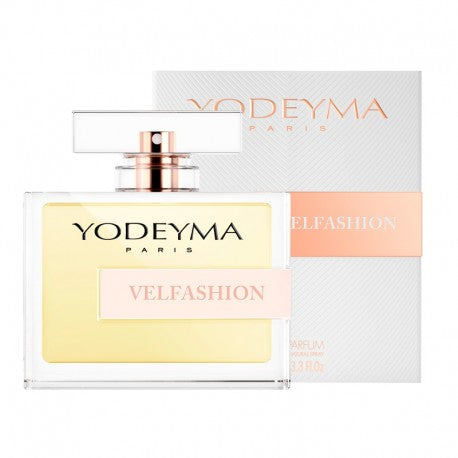 Velfashion Eau de Parfum 50ml by Yodeyma, featuring a sleek bottle and elegant packaging, ideal for women.