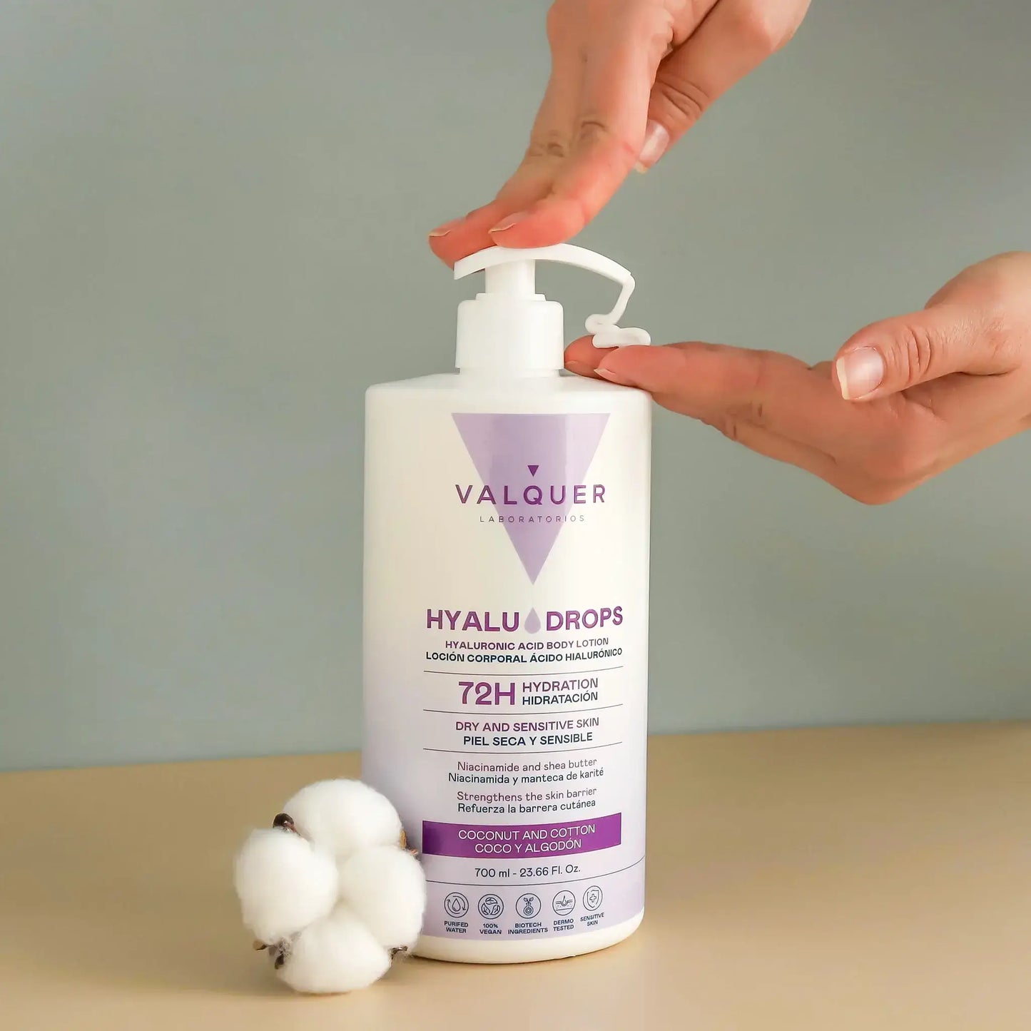 Hyaludrops Loción Corporal Coco y Algodón – Hidratación 72H - 700 ml