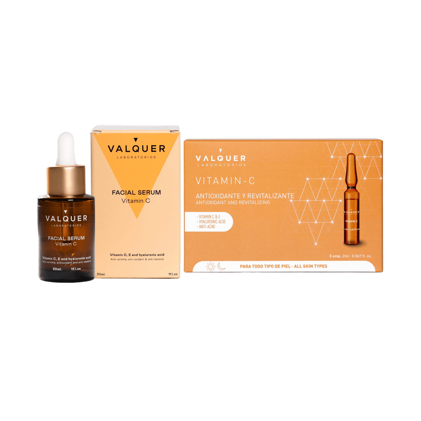 Pack Facial Vitamina C y Ácido Hialurónico - Serum 30 ml y Ampollas 5 x 2 ml