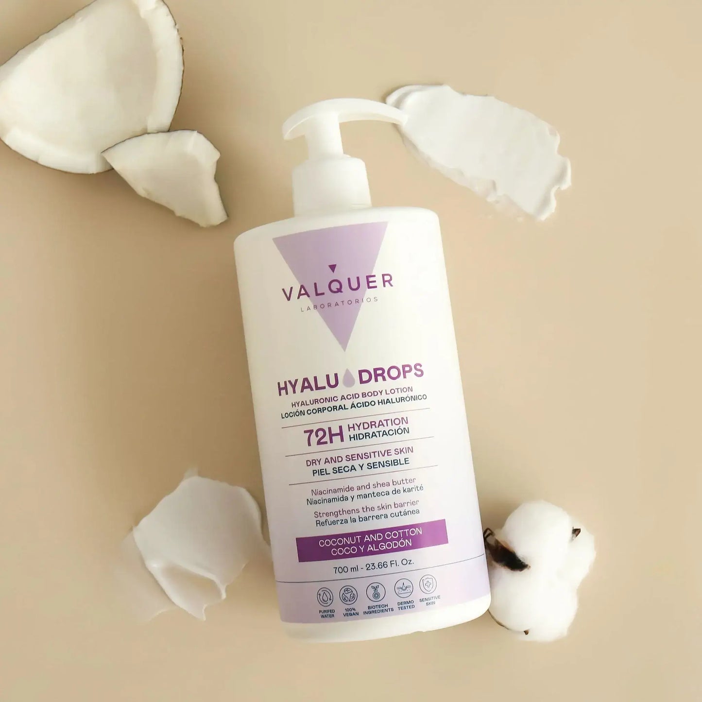 Hyaludrops Loción Corporal Coco y Algodón – Hidratación 72H - 700 ml